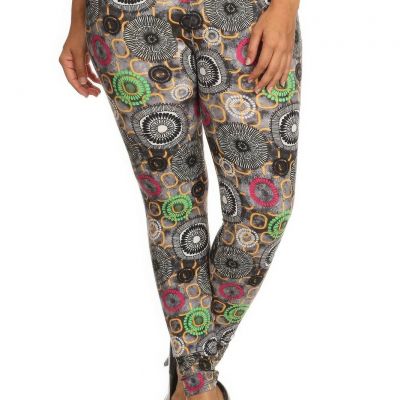 Plus Size Abstract Print, Full Length Leggings In A Slim Fitting Style With A Ba